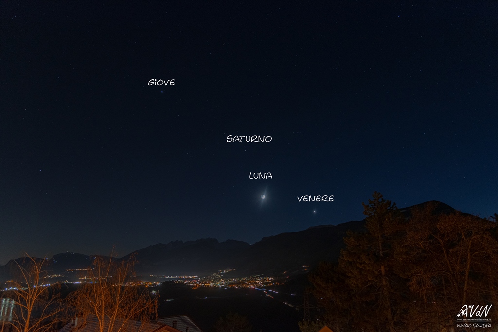 Luna, Venere Giove e Saturno